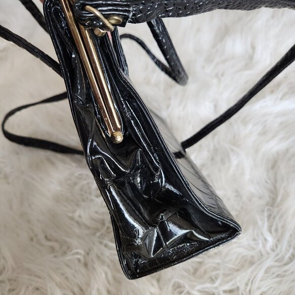 Vintage Croc Embossed Leather Satchel Top Handled Shoulder Crossbody Bag Gold - Picture 13 of 15